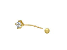 Load image into Gallery viewer, 18K YELLOW GOLD PIERCING BARBELL CURVE BANANA BALLS 4mm BELLY BODY WITH ZIRCONIA.
