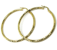 Load image into Gallery viewer, 18K YELLOW GOLD CIRCLE HOOPS TUBE 3mm, BIG EARRINGS 5.5cm, SHINY FACETED SQUARES.
