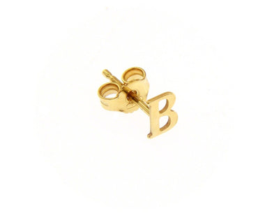 18K YELLOW GOLD BUTTON SINGLE EARRING, FLAT SMALL LETTER INITIAL B 6mm 0.24