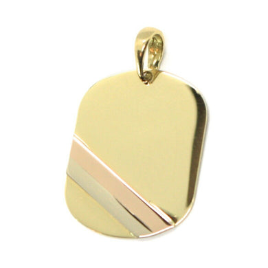 18K YELLOW WHITE ROSE GOLD MEDAL PENDANT, ROUNDED SQUARE, SMOOTH, 0.9 INCHES.