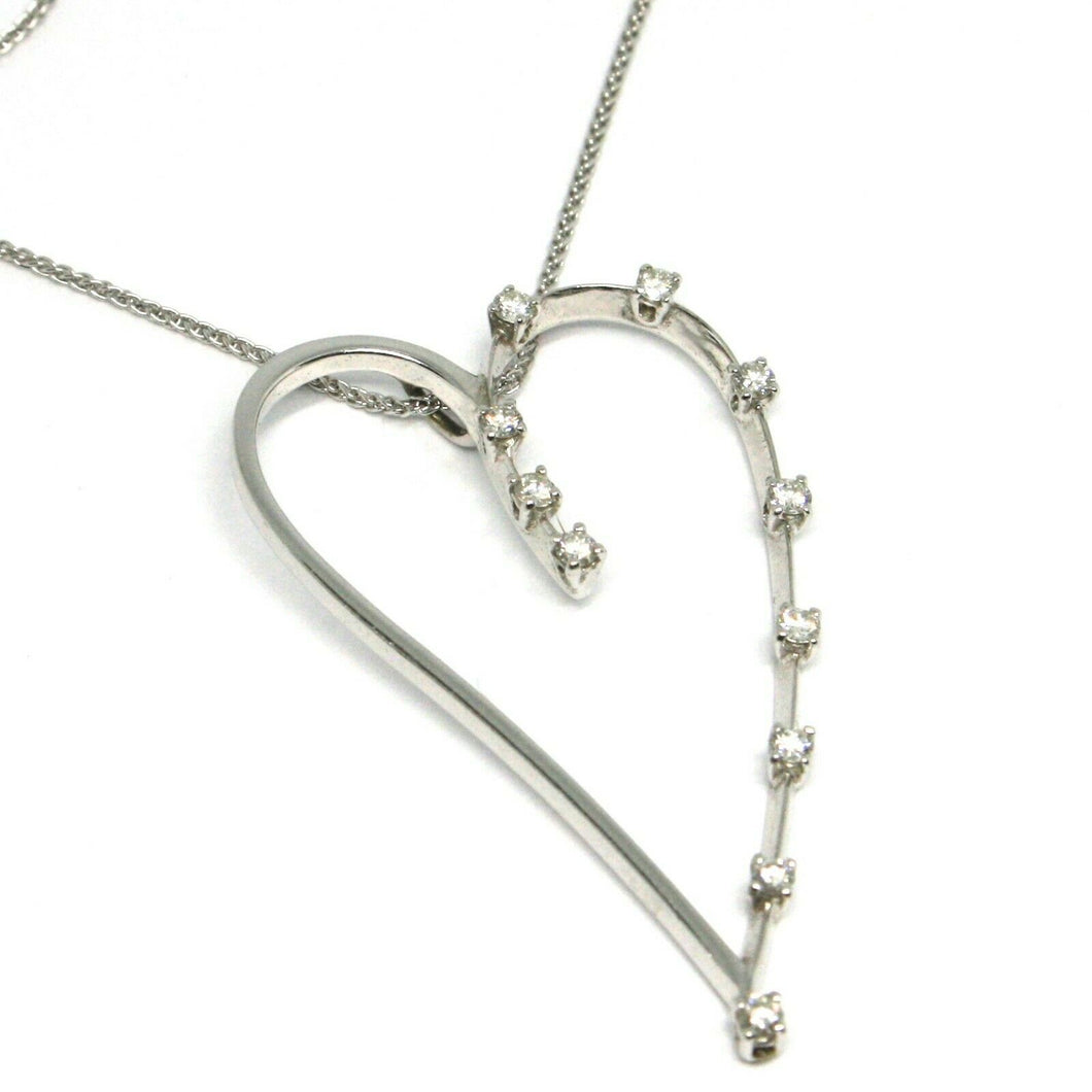 18k white gold necklace, big heart pendant, 0.44 carats diamonds, ear chain.