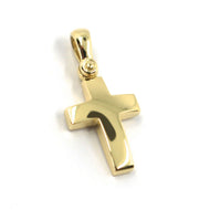 SOLID 18K YELLOW GOLD CROSS, SQUARE ROUNDED 16mm, 0.63 inches, MADE IN ITALY.