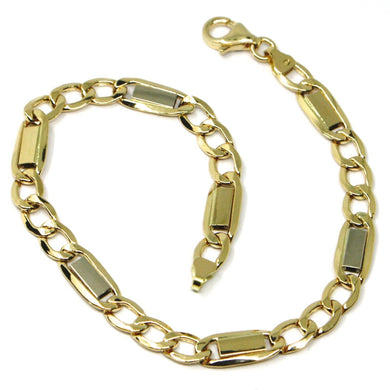 18K YELLOW WHITE GOLD BRACELET GOURMETTE FLAT PLATES SQUARE LINKS 5.8mm 20.5cm.