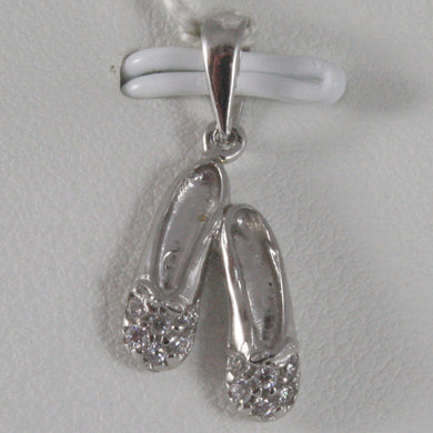 SOLID 18K WHITE GOLD SHOES DANCER DANCING PENDANT WITH ZIRCONIA, MADE IN ITALY.