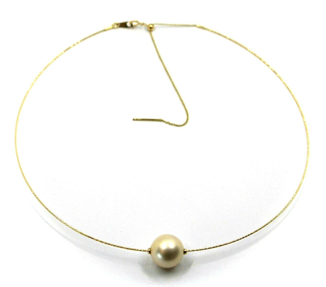 18k yellow gold magicwire rigid choker necklace, elastic worked big 12mm pearl.