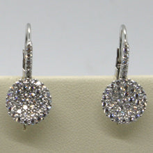 Load image into Gallery viewer, 18k white gold leverback earrings, circle zirconia disc length 20 mm.
