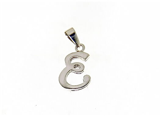 18k white gold luster pendant with initial e letter e made in Italy 0.71 inches