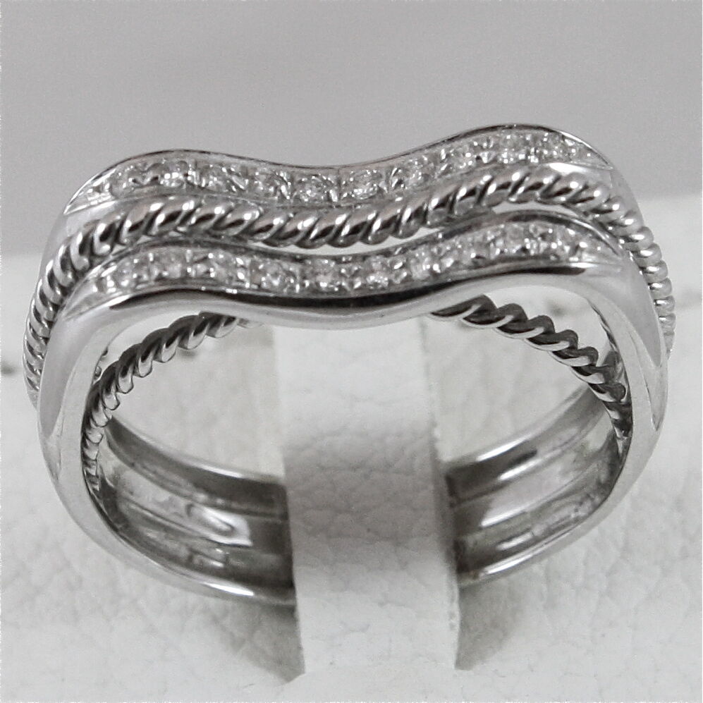 18k white gold ring with diamonds, band ondulate, made in Italy