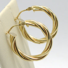 Load image into Gallery viewer, 18K YELLOW GOLD CIRCLE HOOPS DOUBLE TUBE TWISTED EARRINGS 22 MM x 3.5 MM, ITALY.
