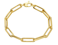18K YELLOW GOLD BRACELET SQUARED OVAL PAPER CLIP 6x20mm, ITALY MADE, 7.9