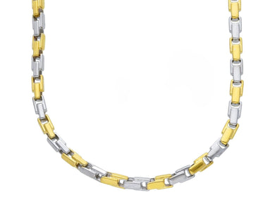 18K YELLOW WHITE GOLD CHAIN 3.5mm ALTERNATE CROSSED SQUARED TUBE LINK 60cm 24