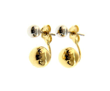 Load image into Gallery viewer, 18K YELLOW WHITE GOLD PENDANT EARRINGS DOUBLE SPHERE 5-8mm, SHINY, SMOOTH
