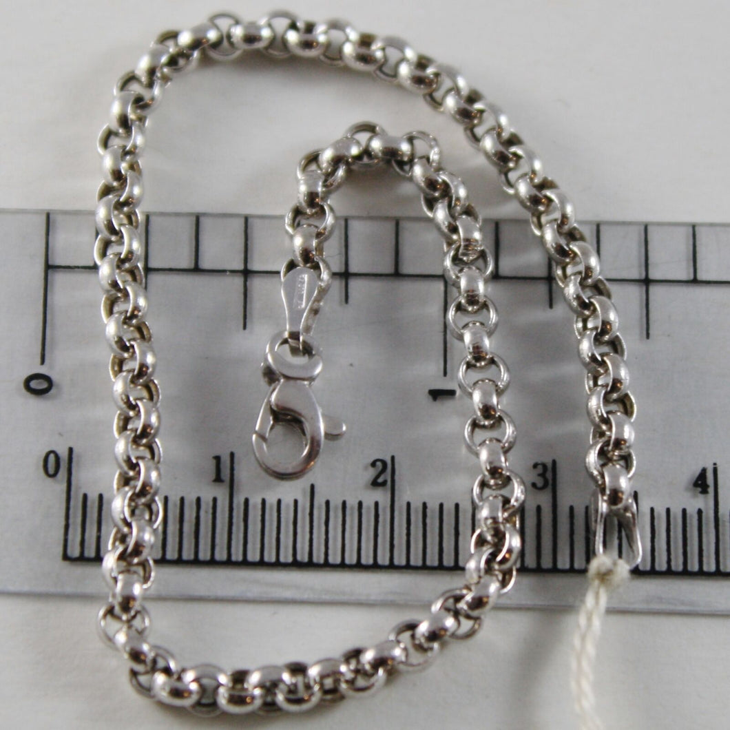 18k white gold bracelet 7.5 in, dome round circle rolo link, 3 mm made in Italy