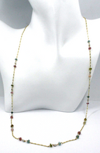 Cargar imagen en el visor de la galería, 18K YELLOW GOLD 26&quot; NECKLACE TOURMALINE ALTERNATE ROLO CUBES CHAIN WORKED OVALS.
