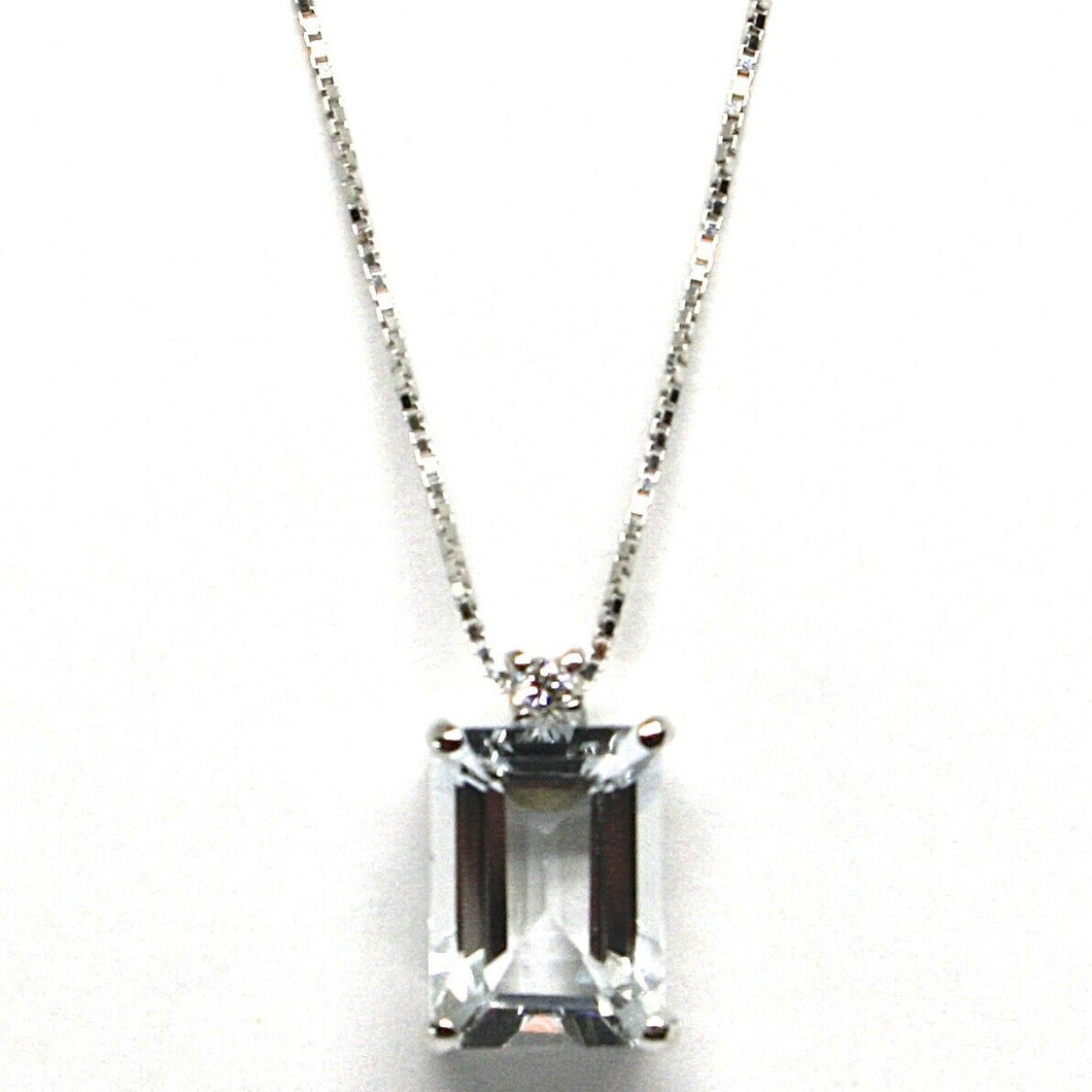 18k white gold necklace aquamarine 1.30 emerald cut & diamond, pendant & chain