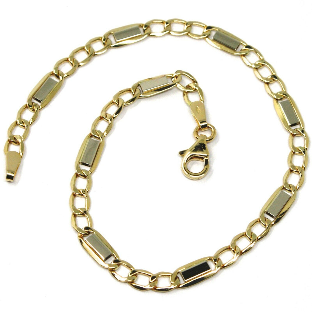 18K YELLOW WHITE GOLD BRACELET GOURMETTE FLAT PLATES SQUARE LINKS 4mm, 20cm.