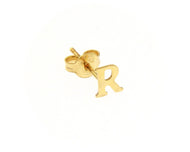 18K YELLOW GOLD BUTTON SINGLE EARRING, FLAT SMALL LETTER INITIAL R 6mm 0.24