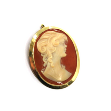 Load image into Gallery viewer, 18K YELLOW GOLD OVAL 23x28mm PENDANT WITH LADY FACE CAMEO, MADE IN ITALY.
