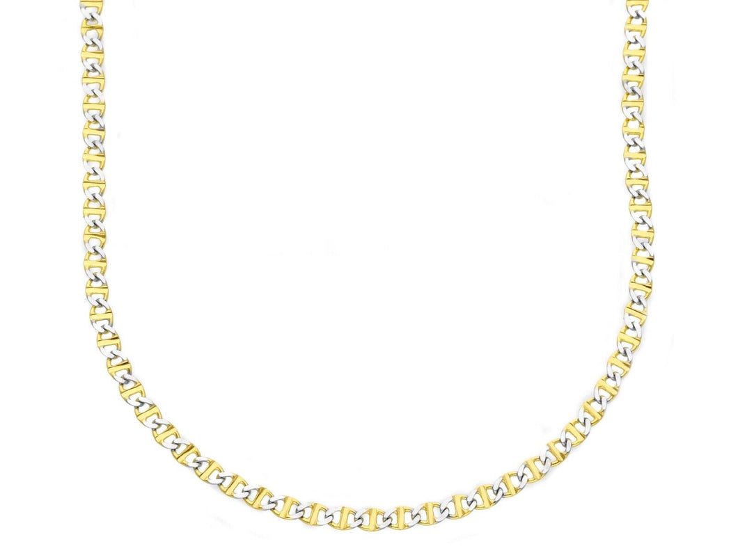 18K YELLOW WHITE GOLD SOLID CHAIN NECKLACE SMALL 2mm FLAT OVAL MARINER 18