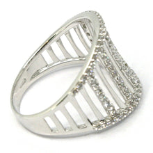 Load image into Gallery viewer, SOLID 18K WHITE GOLD BAND RING, MULTI WIRES, CUBIC ZIRCONIA, MADE IN ITALY
