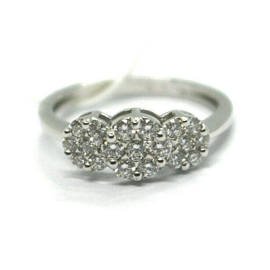 SOLID 18K WHITE GOLD RING, TRILOGY WITH DIAMONDS 0.50 CARATS, pavè, ITALY MADE.