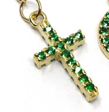 Load image into Gallery viewer, 18k yellow gold rosary necklace, faceted emeralds with Cross &amp; miraculous medal.
