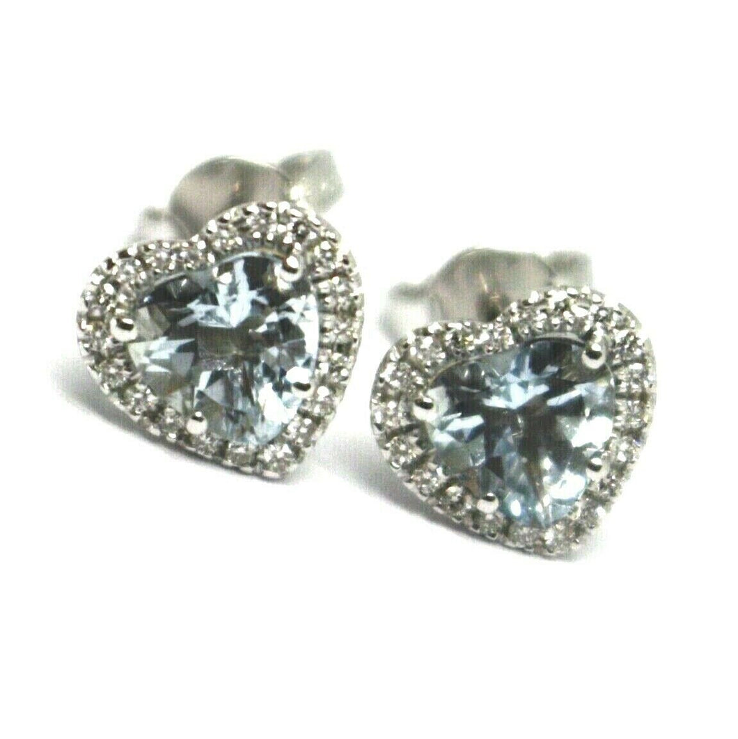 18k white gold love heart earrings aquamarine with diamonds frame, diameter 9 mm