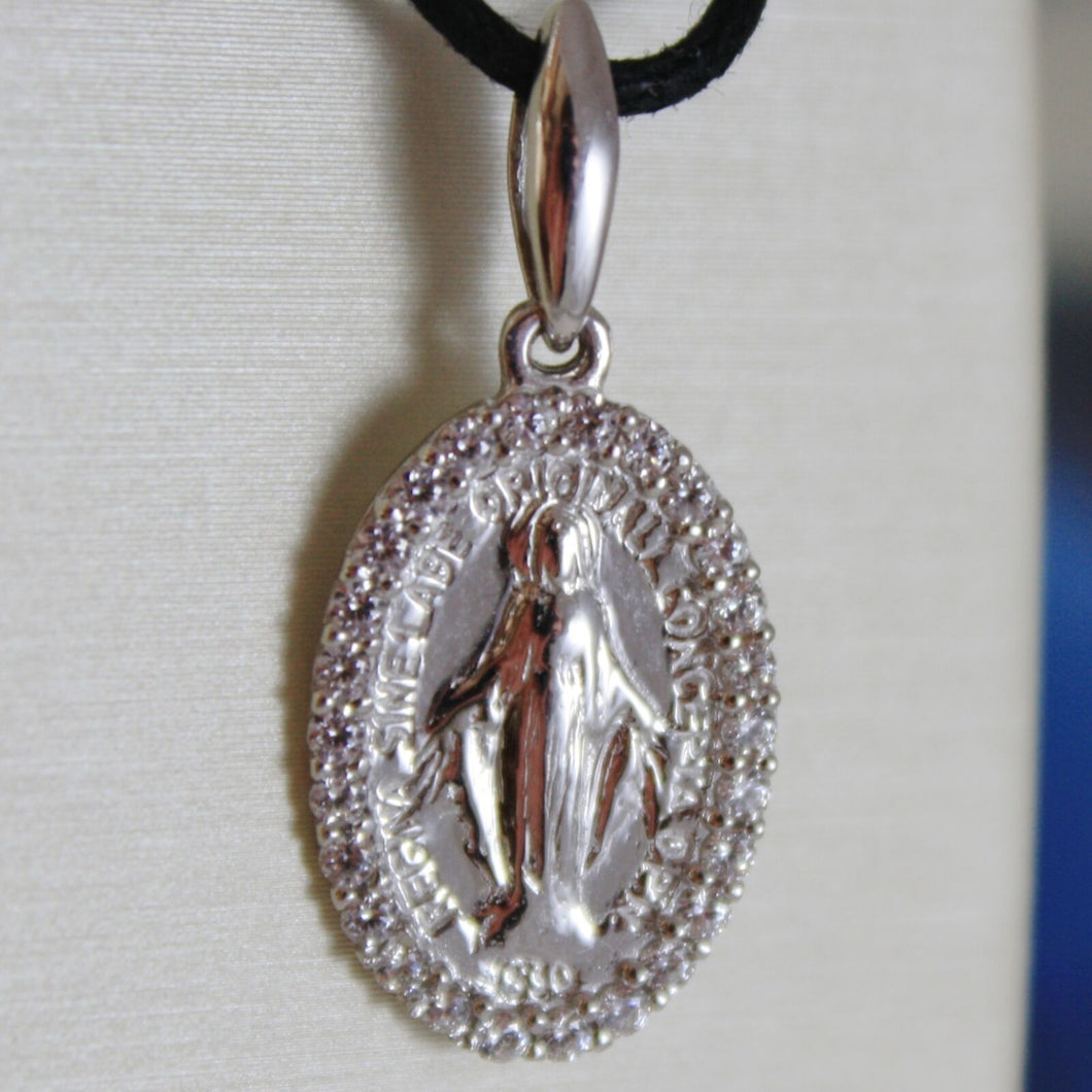 18k white gold zirconia miraculous medal Virgin Mary madonna 1.06