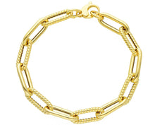 Load image into Gallery viewer, 18K YELLOW GOLD BRACELET PAPER CLIP 6x17 ALTERNATE STRIPED SMOOTH OVAL LINKS.
