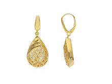 Load image into Gallery viewer, 18K YELLOW GOLD PENDANT 38mm EARRINGS WORKED ONDULATE SMOOTH FLOWERS DROPS.
