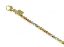 Load image into Gallery viewer, 18K YELLOW WHITE ROSE GOLD BRACELET, 21 CM, WORKED, 2.5 MM DIAMOND CUT BALLS.
