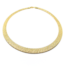 Load image into Gallery viewer, 18k gold multi-strand braided fabric effect choker necklace flat 5-12 mm wide.
