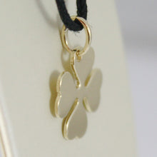 Load image into Gallery viewer, 18K YELLOW GOLD PENDANT CHARM 18 MM, FLAT LUCKY FOUR LEAF CLOVER, MADE IN ITALY
