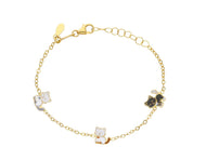 18k yellow gold kid child girl baby bracelet enamel cats cat, rolo chain.