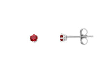 Load image into Gallery viewer, 18k white gold stud six prong earrings round recrystallized red 3mm ruby.
