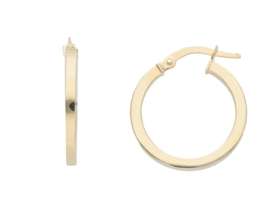 18K YELLOW GOLD CIRCLE EARRINGS DIAMETER 15 MM WITH SQUARE TUBE, MADE IN ITALY.