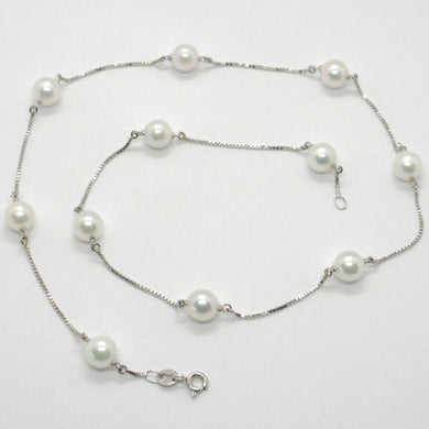 18k white gold necklace, venetian chain alternate with Akoya white pearls 7.5 mm.