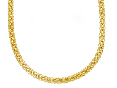 18k yellow gold basket rounded 4mm tubular basket popcorn chain necklace, 20
