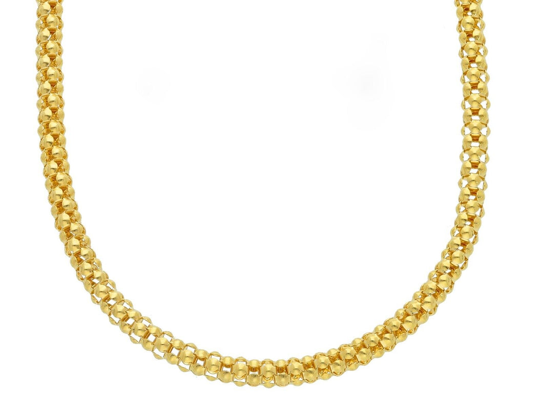 18k yellow gold basket rounded 4mm tubular basket popcorn chain necklace, 20