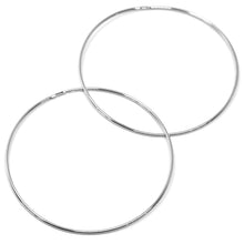 Load image into Gallery viewer, 18k white gold round circle hoop earrings diameter 50 mm x 1 mm, made in Italy
