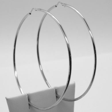 18k white gold round circle earrings diameter 70 mm width 1.7 mm, made in Italy.