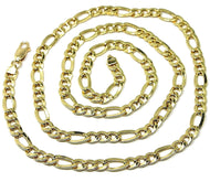 18k yellow gold hollow chain, big flat 5 mm sunken figaro gourmette alternate 3+1, 20