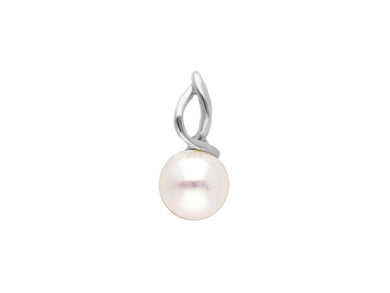 18k white gold pendant charm with round freshwater white pearl 7.5/8 mm.