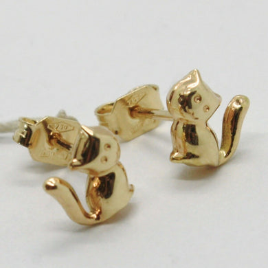 18K YELLOW GOLD EARRINGS, WITH ROUNDED MINI CATS, LENGTH 8 MM, MADE IN ITALY.