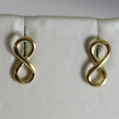 18K YELLOW GOLD EARRINGS WITH MINI INFINITY SYMBOL, INFINITE, MADE IN ITALY.