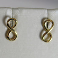 18K YELLOW GOLD EARRINGS WITH MINI INFINITY SYMBOL, INFINITE, MADE IN ITALY.
