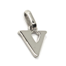 Load image into Gallery viewer, solid 18k white gold charm pendant small initial letter V, 10mm, 0.4 inches.
