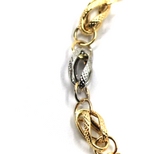 Charger l&#39;image dans la galerie, 18K YELLOW WHITE ROSE GOLD BRACELET, ROUNDED ONDULATE WORKED 5mm OVALS 19cm 7.5&quot;.
