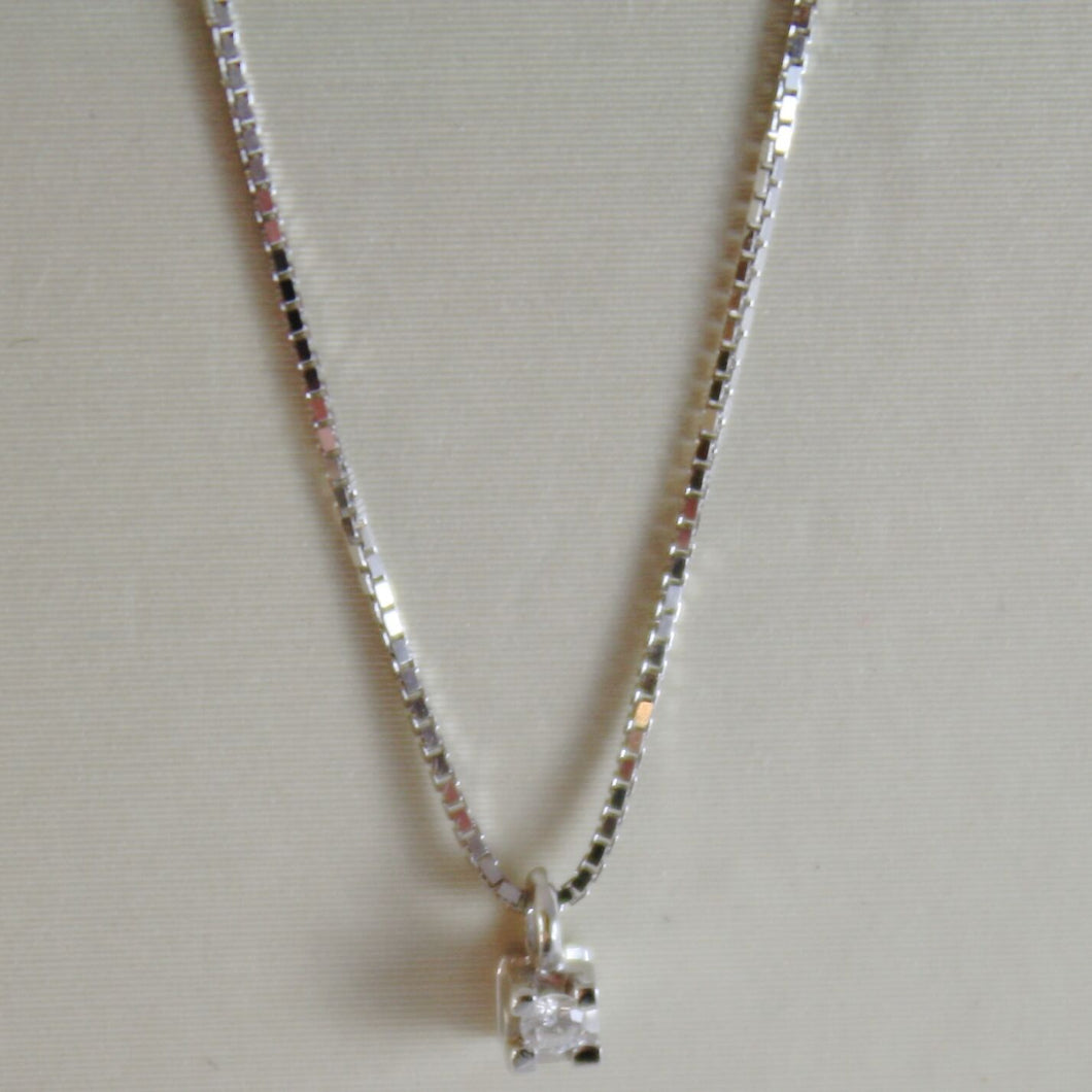 18k white gold mini necklace with diamond 0.01 ct, venetian chain made in Italy