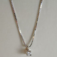18k white gold mini necklace with diamond 0.01 ct, venetian chain made in Italy.